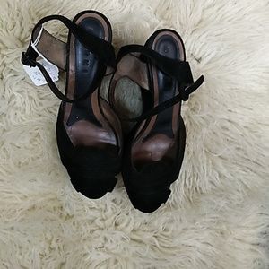 Suede peep toe sandals